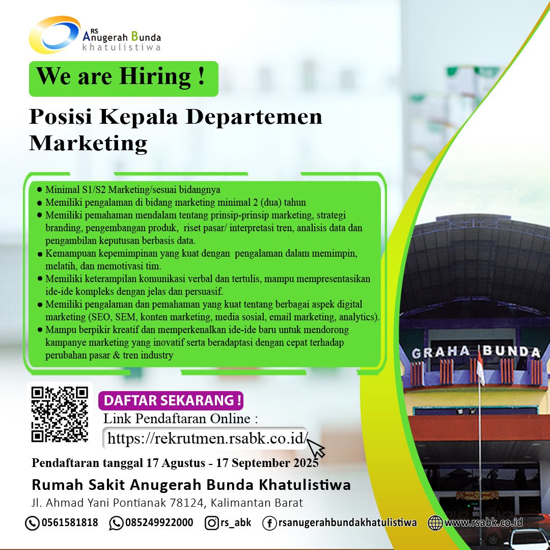 Lowongan Kerja Posisi Kepala Departemen Marketing